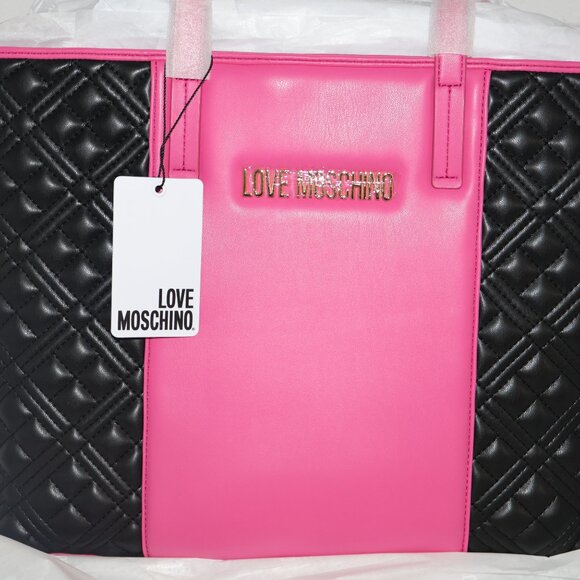 Love Moschino Quilted Tote Black Pink Shoulder Bag Gold Hardware - Picture 9 of 12